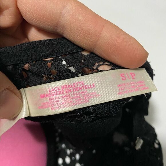 VS Victorias Secret PINK black Lace Bralette push up padded bra romantic goth -S - Picture 6 of 9
